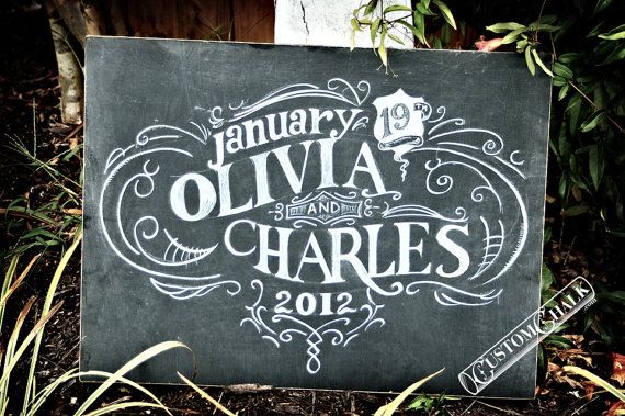 Свадьба - Personalized Wedding Chalkboard Sign - Wedding Reception Chalk Art Sign - Customized With Bride And Groom Names And Wedding Date