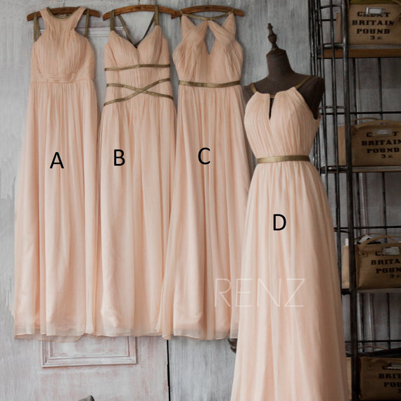 Hochzeit - 2015 Blush Bridesmaid Dress,Peach Long Prom Dress,Coral Wedding Dress,Chiffon Floor Length Formal Dress,Mix And Match(F062~66)/Renzrags Renz