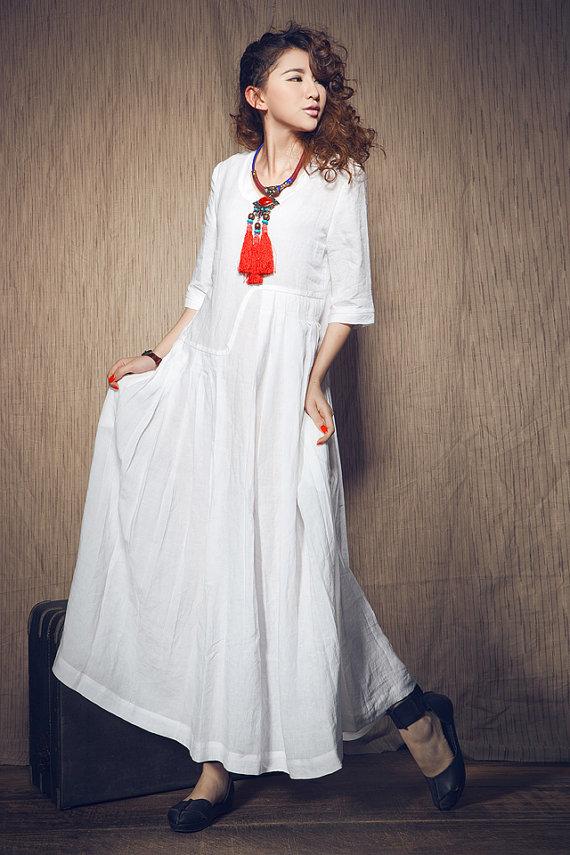 white maxi linen dress