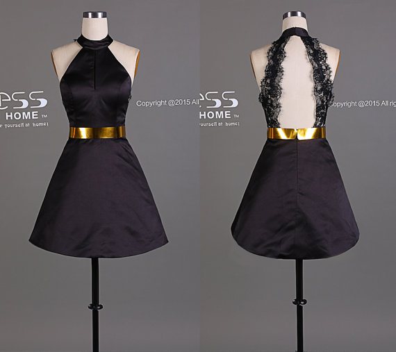 Свадьба - New Design Sexy High Collar Black Homecoming Dress/ Short Lace Homecoming Dress/Elegant Party Dress/A Line Short Prom Dress DH474