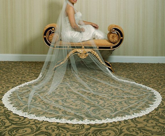 Wedding - Bridal Veil Cathedral Length With Sequin Lace ....