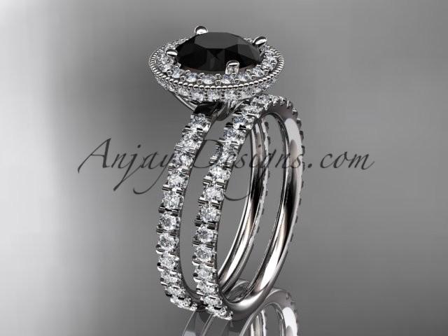 زفاف - 14kt white gold diamond unique wedding ring, engagement set with a Black Diamond center stone ADER106S