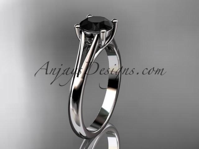 Hochzeit - 14kt white gold diamond unique engagement ring, wedding ring, solitaire ring with a Black Diamond center stone ADER109