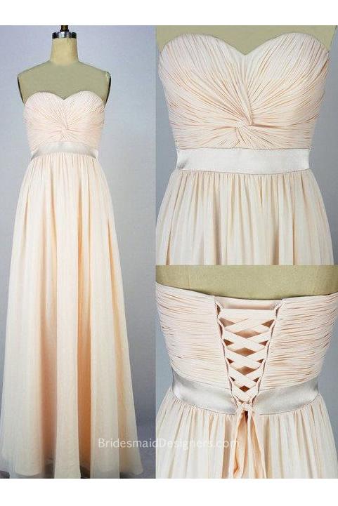 Hochzeit - Peachy Strapless Sweetheart Long Chiffon Lace Up Bridesmaid Dress