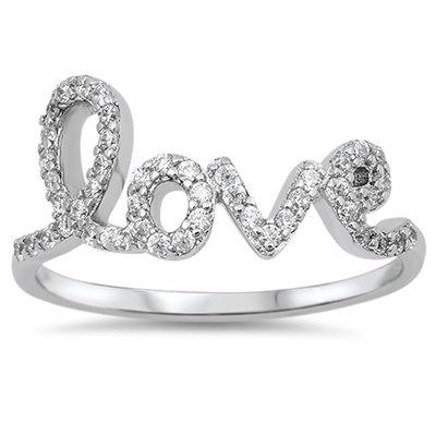زفاف - Solid 925 Sterling Silver Love Ring 0.25 Carat Round Clear White Topaz Ice CZ  Valentines Gift Love Girlfriend Wife Mothers Day Gift