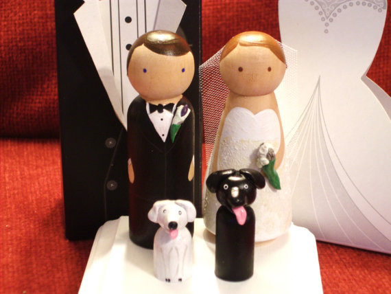زفاف - Custom Wedding Cake Toppers with Two Pets Fully Customizable---3-D Accents