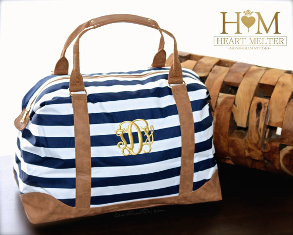 Hochzeit - Navy Weekender Monogrammed Bag - Monogrammed Duffle Bag - Monogrammed Overnight Bag - Carry ON Bag - Bridal Gift