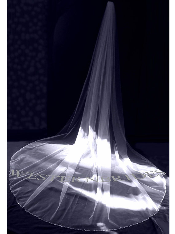 Hochzeit - Wedding veil Crystal  and Pearl beaded edge veil Bridal CATHEDRAL VEIL white , diamond white and ivory available