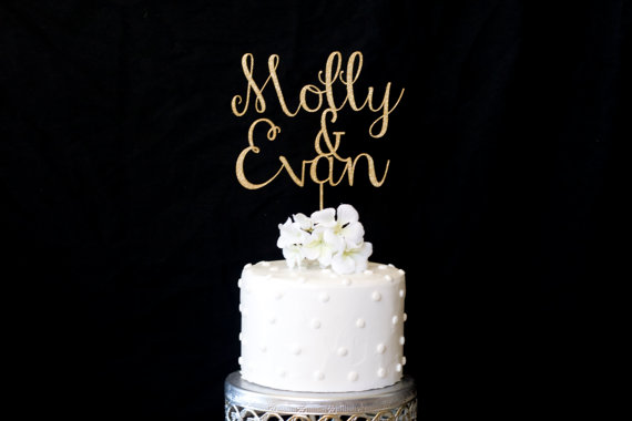 زفاف - Custom Name & Name Wedding Cake Topper-Gold