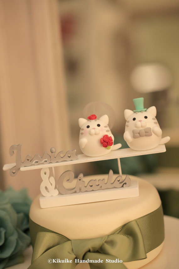 Mariage - cat and kitty Wedding Cake Topper---k820