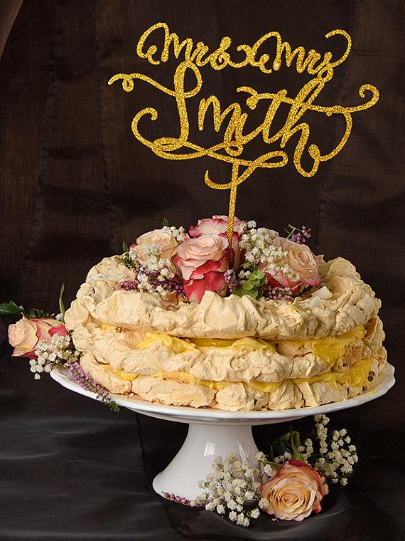 Свадьба - Wedding Cake Topper Gold, Custom Gold Cake Topper, Glitter Cake Topper Mrs Mr Topper, Personalized Cake Topper Wedding, Model no: 03/gltt/CT