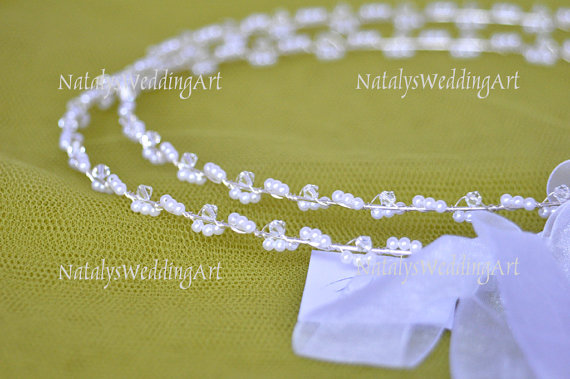 Wedding - STEFANA Silver Plated Greek Orthodox Wedding Crowns / Stephana Ivory or White with clear swarovski crystals