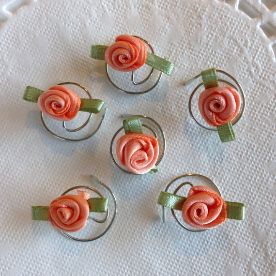 Свадьба - Hair Accessory in Beautiful Peach Roses for your Hair Swirls Spins Twists Spirals CoilsTwisties