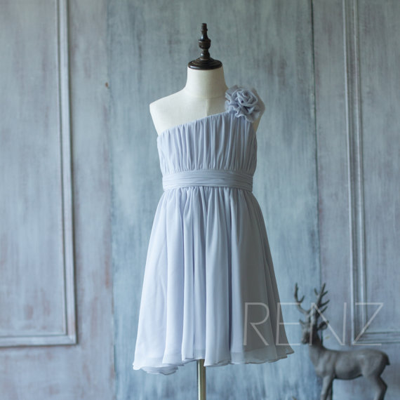 زفاف - 2015 Grey Junior Bridesmaid Dress, Gray Flower Girl Dress, Rosette Floor length (HK120)