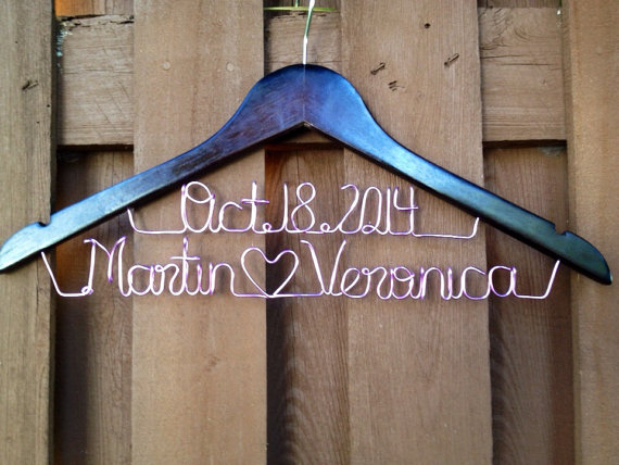 Wedding - Two line hanger, 2 line personalized hanger, bridal hanger, hanger with date, bride hanger, fast shipping, name heart name