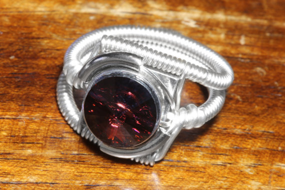 Wedding - Steampunk Jewelry - Ring - Burgundy Svarovski Crystal