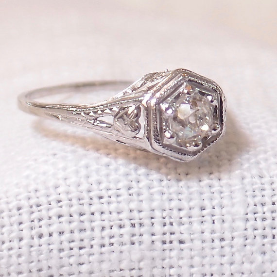 Hochzeit - Art Deco 14k Gold Diamond Engagement Ring .40 Carat
