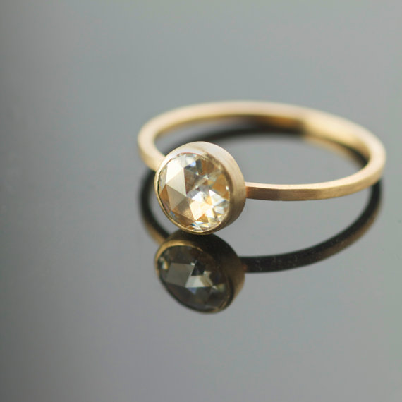 زفاف - Engagement Ring Rose Cut 6mm Moissanite in Recycled 14k Yellow Gold Eco Friendly Metal
