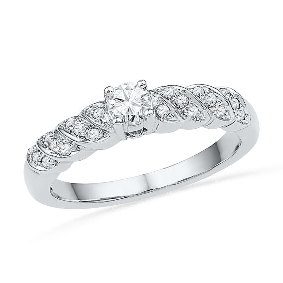 زفاف - 1/3 CT. TW. Diamond Fashion Engagement Ring Styled in White Gold or Sterling Silver