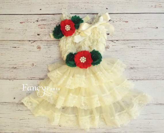 Hochzeit - Christmas Dress,  baby/Toddler Girls Dress, Ivory Flower Girl Dress, Christmas Dress, Christmas Outfit , Holiday lace dress