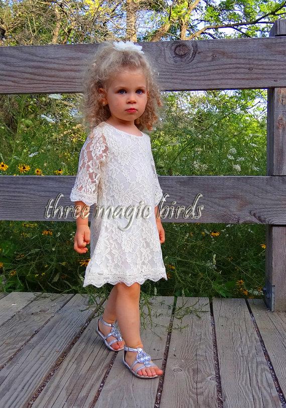 Mariage - SALE Infant Flower Girl Dress-Rustic Fall Wedding-3/4 Sleeve Flower Girl Dress-Country Winter Flower Girl-Thanksgiving Outfit-Bridesmaid