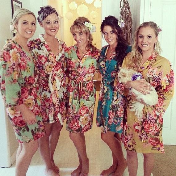 Wedding - Set of 7 - Different Colour robes - Kimono Crossover Robes - Spa Wraps - Bridesmaids gift - Getting ready robes - Bridal shower party favors