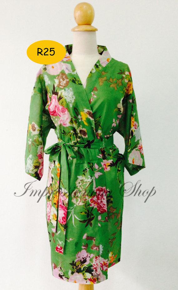 Mariage - Olive Green Bridesmaids Robe Kimono Crossover Robe Bridesmaids gifts Getting ready robes Bridal Party Robes Floral Robes Dressing Gown
