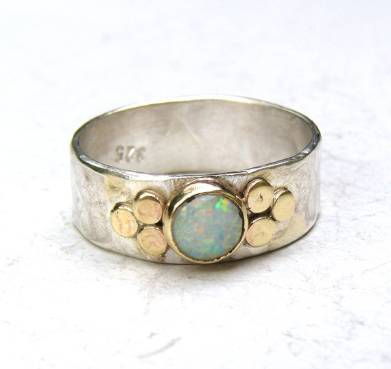 زفاف - White opal Gemestone Engagement Ring - 14k gold ring silver ring Opal  ring, MADE TO ORDER