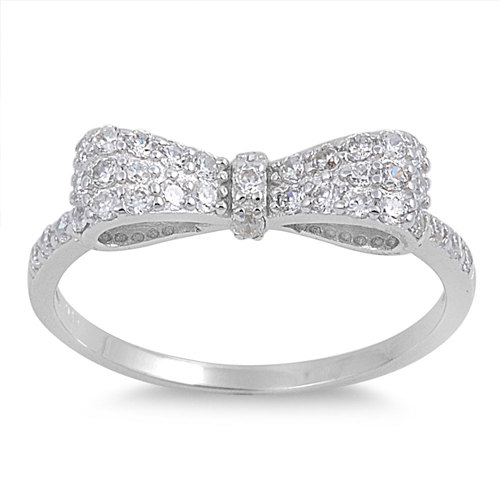 Wedding - Cute 925 Sterling Silver 0.20 Carat Round pave Russian Iced Out Diamond CZ Ribbon Bow Ring fashion Gift