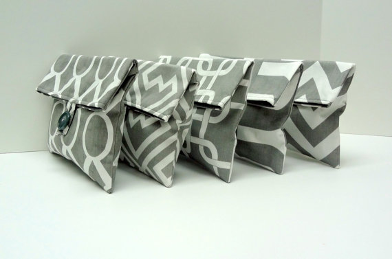 Mariage - READY TO SHIP - Bridesmaid Gift 5 Gray and White Clutches Makeup Bags Cosmetic Bags Chevron Sydney Gotcha Shakes Embrace
