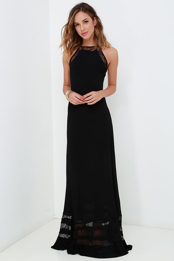 Mariage - Spellbound And Determined Black Lace Maxi Dress