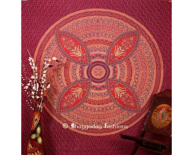 Mariage - Maroon Traditional Mandala Tapestries Bedspread