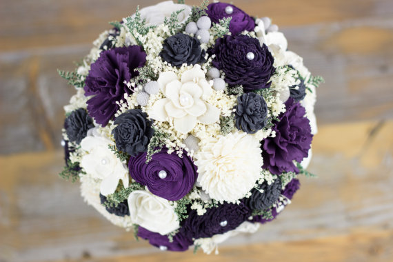 Mariage - Bridal Bouquet,Sola Flower Bridal Bouquet,Pantone,Egg Plant, Dark Purple, Purple Gray Bridal Bouquet,Handmade Bridal Bouquet, Rustic Bouquet