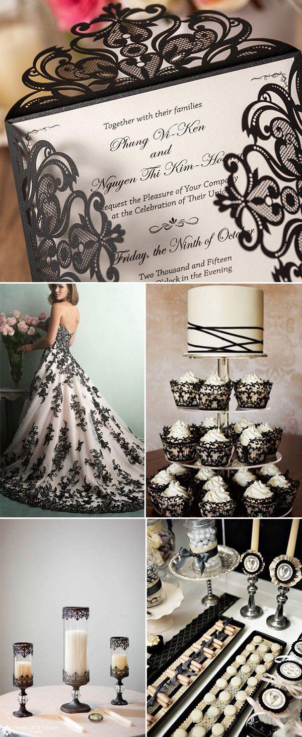 زفاف - Affordable Shiny Black Laser Cut Wedding Invitations EWWS027
