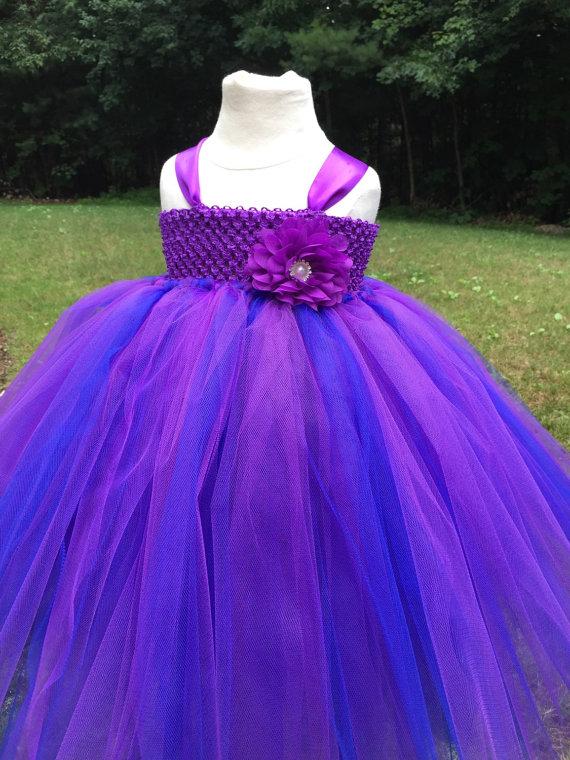 Wedding - Purple and royal blue girls tulle dress, purple and blue dress, purple and royal blue wedding, girls tulle tutu, girls flower girl dress