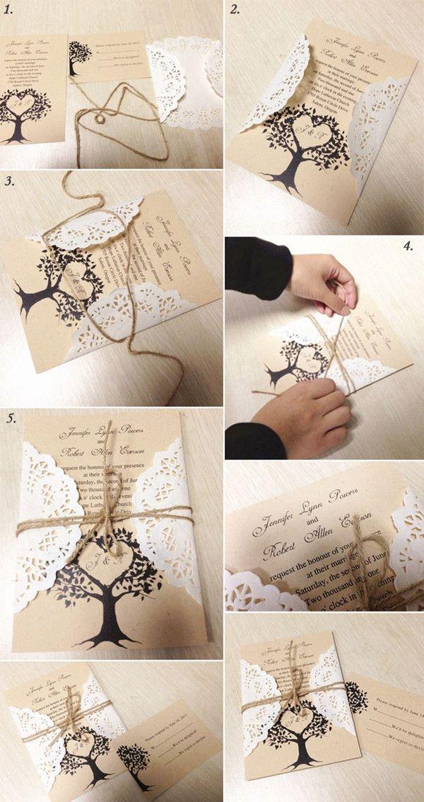 Wedding - Love Tree Rustic Made-in-south_korea Lace Pocket Wedding Invites EWLS019