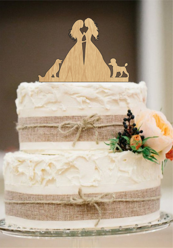 Wedding - Lesbian Cake Topper, Same Sex Cake Topper,Mrs and Mrs Wedding Cake Topper, dog cake topper,Rustic Wedding Cake