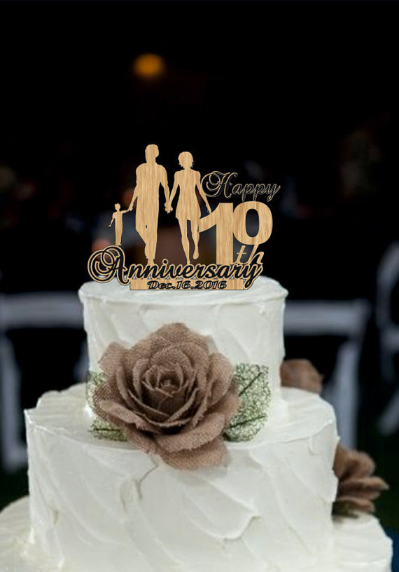 Wedding - 10 th Anniversary Cake Topper Personalized - Rustic Wedding Cake Topper, 10 th Years Loved Anniversary Cake Topper
