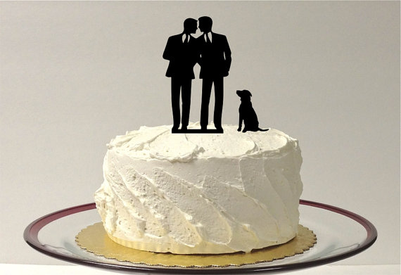 Mariage - Gay Wedding Cake Topper + DOG Same Sex Cake Topper Gay Cake Topper Gay silhouette Homosexual Wedding Cake Topper For Men Gift