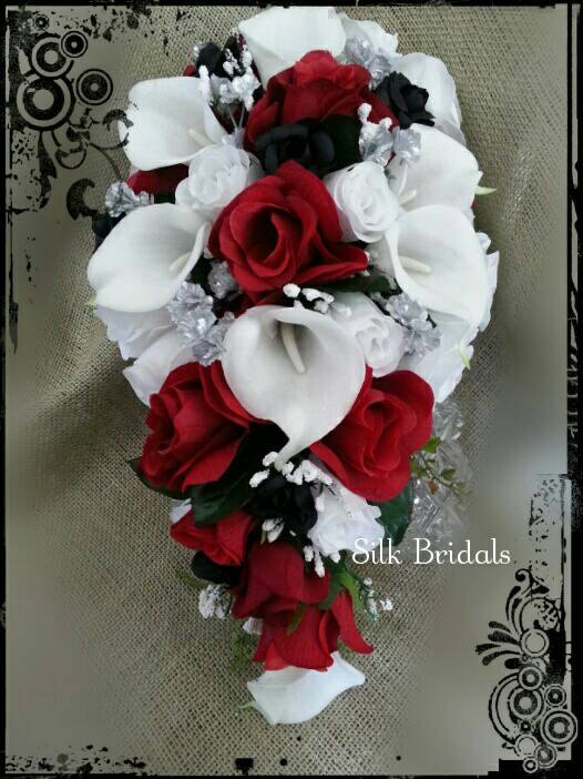 زفاف - RESERVED for Laurensoupik Royal blue & Black 28 pc package silk bridal bouquet wedding flowers