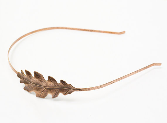Свадьба - Oak leaf bridal headband autumn fall hair accessory copper brass bronze silver wedding head piece