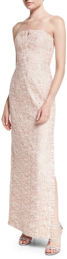 Hochzeit - Aidan Mattox Bridesmaid Strapless Lace Column Gown