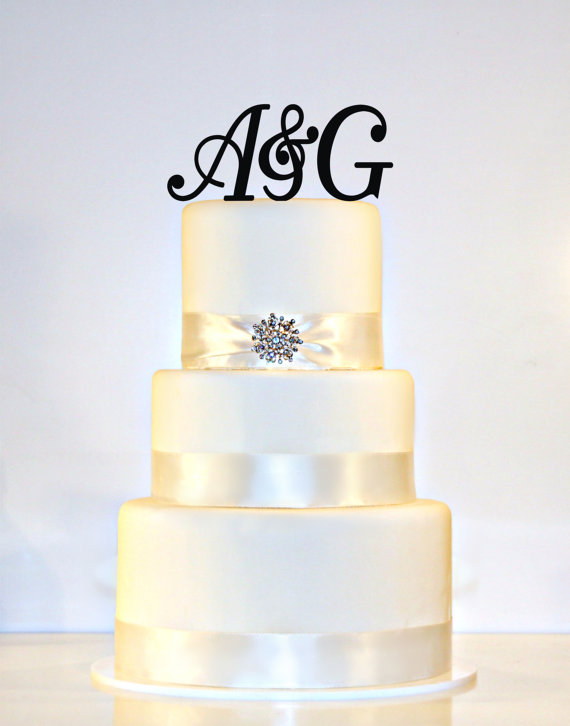 Wedding - Wedding Cake Topper Monogram -  (2) 3" tall Initials & Ampersand Acrylic in Any Letters A B C D E F G H I J K L M N O P Q R S T U V W X Y Z