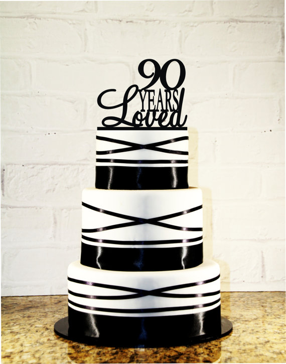 Hochzeit - 90th Birthday Cake Topper - 90 Years Loved Custom