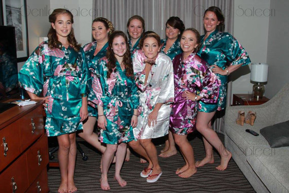 زفاف - Set of 7 Bridesmaid Satin Robes, Kimono Robe, Fast Shipping from New York, Regular and Plus Size Robe