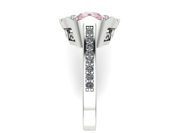 زفاف - Morganite Engagement ring, modern Solitaire ring, Natural HIGH QUALITY Morganite and diamonds ring, flower inspired rings