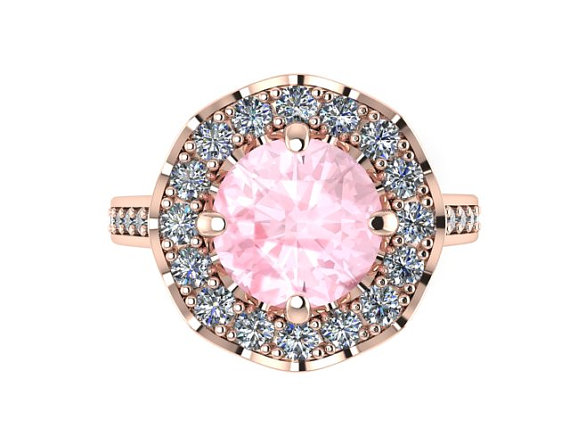 زفاف - Morganite Engagement ring, modern Solitaire ring, Natural HIGH QUALITY Morganite and diamonds ring, flower inspired rings