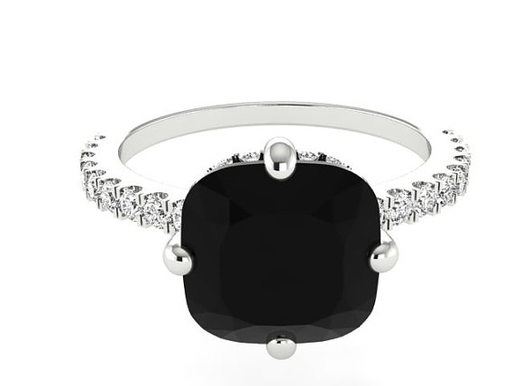زفاف - Elegant and contemporary ring, Boho engagement ring, Black Diamond Solitaire Engagement ring