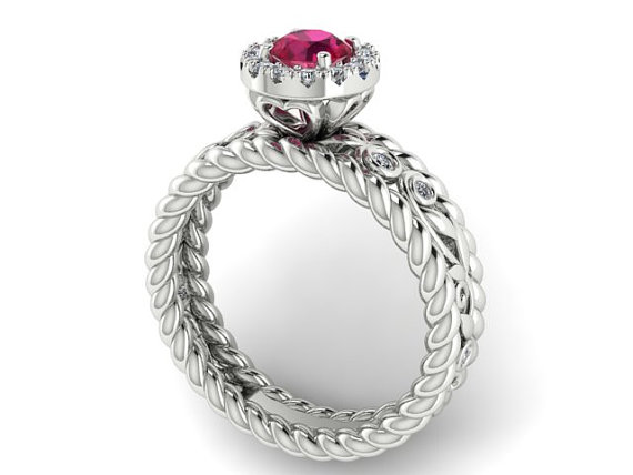 Wedding - Natural Ruby Wedding and Engagement ring,  DIAMOND Twisted Bridal ring, filigree Diamond ring, Natural Genuine Sapphire Wedding Ring