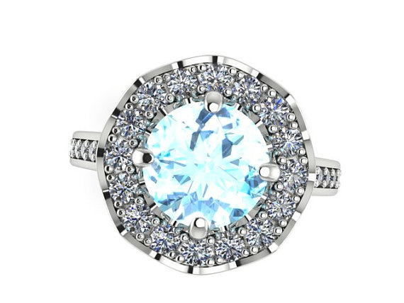 Wedding - Engagement ring, Aquamarine and diamonds engagement ring, wedding flower ring